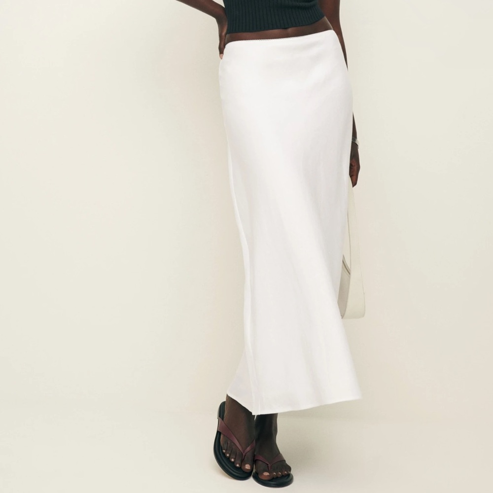 Reformation Layla White Linen Midi Skirt (Size M)